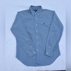 Ralph Lauren Men’s Large Classic Fit Blue/Green/White Check Button Up Shirt Polo